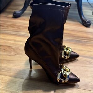 Cape Robbin Dark Brown Heeled Boots with Gold Accents
